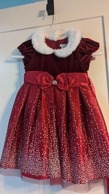 Vestido Jona Michelle Rojo Brillante con Piel y Plata Brillante Niña Talla 4T Foto 1 de 4