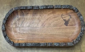 Live Edge Wooden Rustic Dish with Deer Design, 12" x 6" x 1.5" - Handmade Decor - Picture 1 of 5