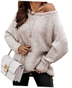 Women Casual Long Sleeve Fall Sweaters Crew Neck Solid Medium Solid Apricot - Picture 1 of 7