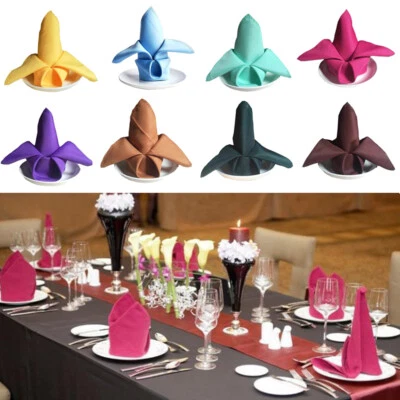 Party Table Napkins Square Polyester Cotton Fabric Solid Color Dining 48*48cm + - Image 1 of 4