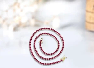 17Ct Round Lab Created Pink Sapphire Tennis Necklace 20" 14K Yellow Gold Over - Picture 1 of 5