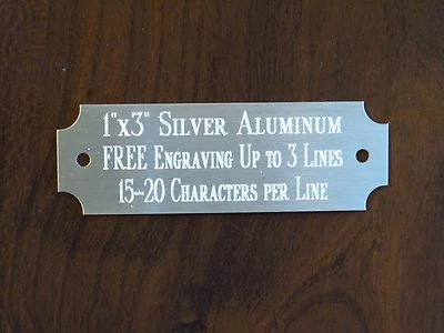 1"x3" SILVER NAME PLATE ART-TROPHIES-GIFT-TAXIDERMY-FLAG CASE FREE ENGRAVED