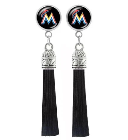 Marlins Earrings, Tassel Dangle Earrings, Miami Marlins Jewelry, Stainless Steel Cover