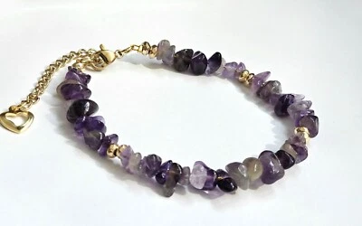 Amethyst+ Hämatit Perlenarmband, 18K vergoldeten Karabiner Verschluss - Bild 1 von 4
