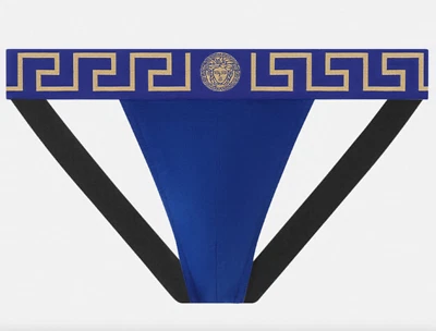 NWT Versace Greca Border Medusa Greek Key Blue Logo Jockstrap Underwear 7 XL $95 - Image 1 of 4