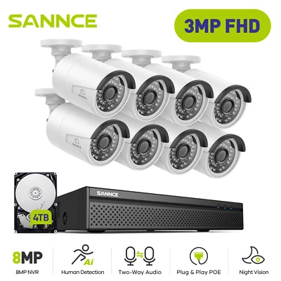 SANNCE 3MP POE IP Videosorveglianza 8MP 10CH NVR Kit Telecamere Con Audio IP66 - Immagine 1 di 4