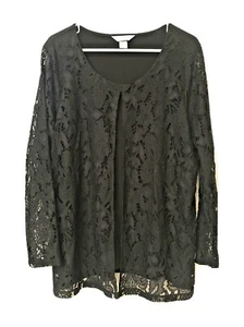Christopher & Banks mock 2 piece top set Black lace Long Sleeve Size XL - Picture 1 of 7