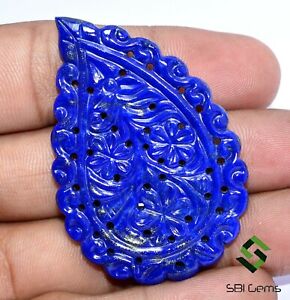55x35 mm Natural Lapis Lazuli Handmade Carving Leaf Shape Loose Gemstone