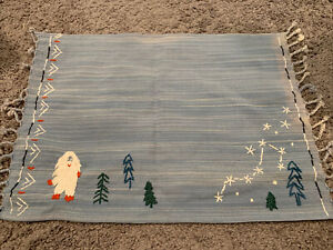 Anthropologie Blue Placemat with Yeti and Winter Scene