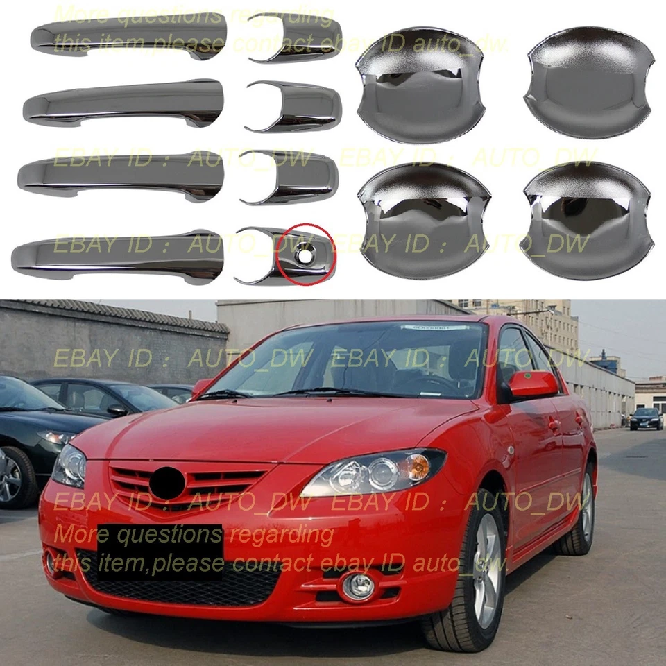 Chrome Door Handle Bowl Lid Side Cover Trim For 03-08 Mazda 2 3 6 Set 12PCS - Imagem 1 de 4