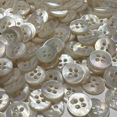 White Iridescent Rainbow MOP Shell Shirting Button Clean Back 11mm 7/16" 4hole - Image 1 of 3