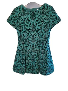 GB Girls Size 8 Green Dress with Black Velvet Pattern - Picture 1 of 4