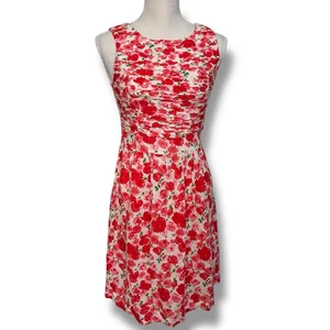 C. Luce Red Floral Rayon Fit and Flare Dress Size Small - Picture 1 of 6