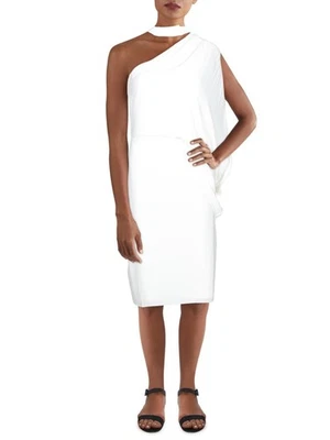 HALSTON Womens Ivory Asymmetric Draped Sleeveless Formal Sheath Dress 10 - Image 1 of 3