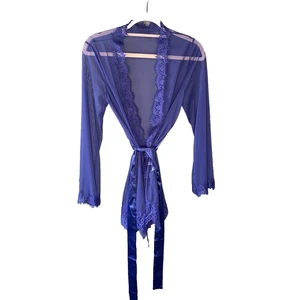 Venus Robe Thong Underwear Set Womens Size L/XL Navy Blue Sheer Sexy Lingerie - Picture 1 of 6