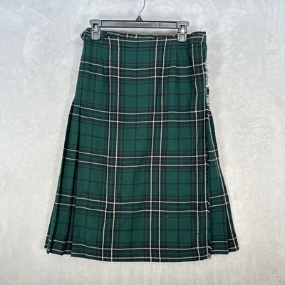 Falda escocesa escocesa vintage escocesa escocesa adulto 28 verde tejido plisado 27" largo hebilla lana Foto 1 de 4