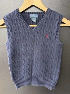 Polo Ralph Lauren Navy Blue V Neck Cable Knit Pullover Sweater Vest Size 7 - Picture 1 of 3