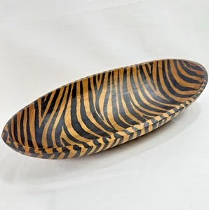 Hand carved bowl Kenya African Muhuhu wood oval zebra decor dish 12x6x2 table - Picture 1 of 8