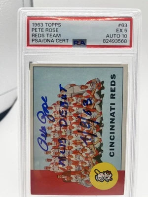 1963 Topps Pete Rose Rookie Auto (RC) #63 Cincinnati Reds MLB DEBUT" ¡Auto 10!! Foto 1 de 2