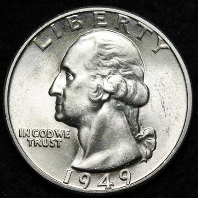 Cuarto de plata Washington 1949-D gema bu *sin circular* MS E313 QSCB Foto 1 de 2