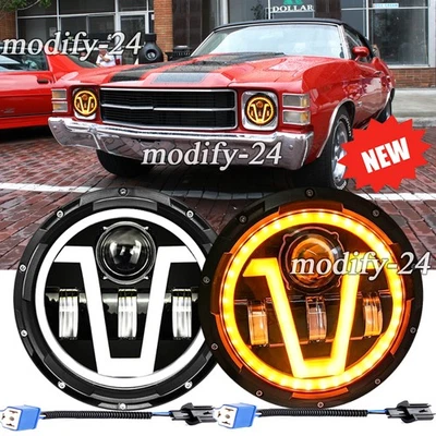 New Pair 7" Round LED Headlights Fit Chevy Monte Carlo 1970 1972 1973 1974 1975 - Image 1 of 4