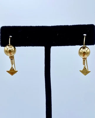 14K Solid Yellow Gold Wire Dangle Earrings - Image 1 of 4