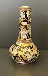 Antique Coalport Vase c1880 Black Gold Gilt Jeweled Hawthorne Flowers Aesthetic - Picture 1 of 7