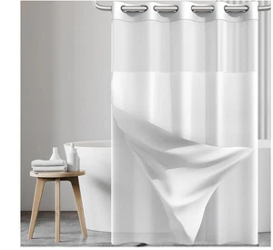 No Hook Shower Curtain White, Snap-in Liner Set - 71" x 74"(72") See-Through Top - Picture 1 of 8