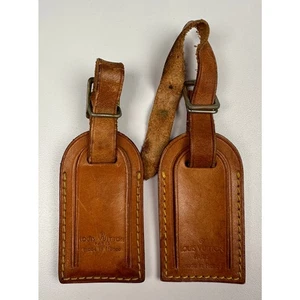 Paquete dúo de etiquetas de equipaje de cuero Louis Vuitton tostado usado # - Imagen 1 de 6