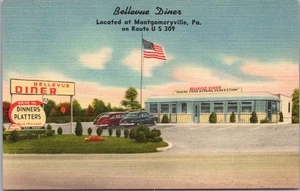 Montgomeryville, Pennsylvania Postal BELLEVUE DINER Route 309 Roadside LINO - Imagen 1 de 2