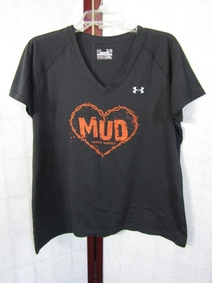 Under Armour Tough Mudder Logo V-Neck Short Sleeve BlK Cotton T-Shirt Women's XL - Image 1 of 4