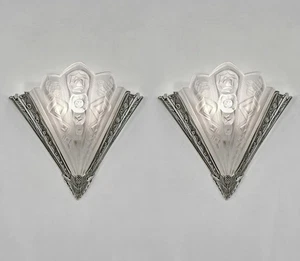 PAIR 1930 FRENCH ART DECO WALL SCONCES BY NOVERDY ..... lights muller era france - Picture 1 of 11
