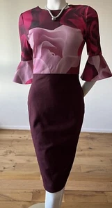 TED BAKER FLORAL DESIGNER DRESS SIZE SIZE TB 1 UK 8 US 4 APPROX BURGUNDY PINK - Picture 1 of 9