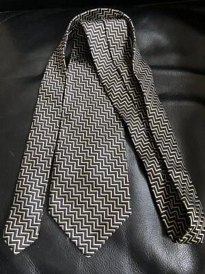 Corbata de seda tejida chevron negra azul gris para hombre CERRUTI Francia 3-3/4"x58" Foto 1 de 4