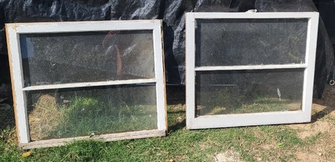 2 -32 x 28-1/4 Vintage Window Old 2 Pane Frame 1932  Arts & Craft Decor Cover