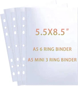 40 Pack 80 Pockets 5.5X8.5” Sheet Protector Sleeves for 6 Ring A5 Binder, A5 - Picture 1 of 12