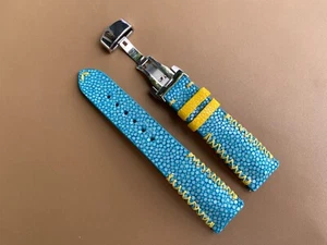 Blue Stingray Leather Watch Strap Band, Size 18mm 19mm 20mm 21mm 22mm 24mm 26mm - Picture 1 of 10