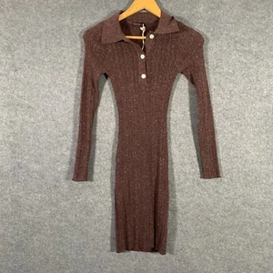 Ghanda Dress Womens Extra Small Brown Polo Bodycon Lillia Ribbed Knit Collar NEW - Picture 1 of 15