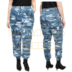 N3w Look Ladies Plus Size Cuffed Camo Camouflage Cargo Utility Trousers Pants Bl - Picture 1 of 2