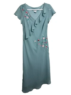 Vintage Amanda Lane Embroidered Dress Sz 8 Asymmetrical Ruffle Romantic Cottage - Image 1 of 4