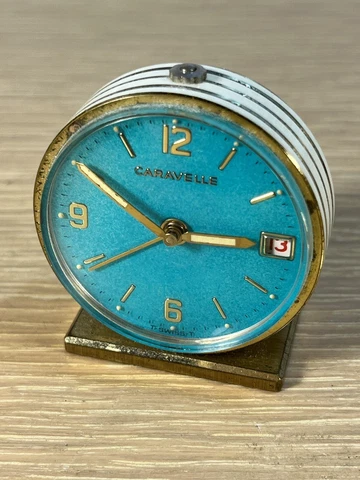 Vintage Caravelle Swiss Brass Miniature Alarm Clock Cover