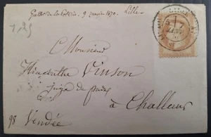 RARE 1870 France Cover ties 10c bistre Napoleon stamp Lille to Challans - Picture 1 of 3
