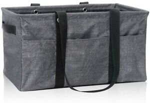 Thirty One Deluxe LARGE UTILITY tote Picnic Bag 31 gift in Charcoal Crosshatch