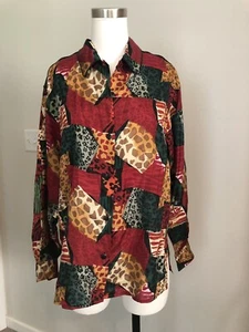 Vintage Leoparden Seidenbluse Small Medium Karriere Dschungel Print  - Bild 1 von 6