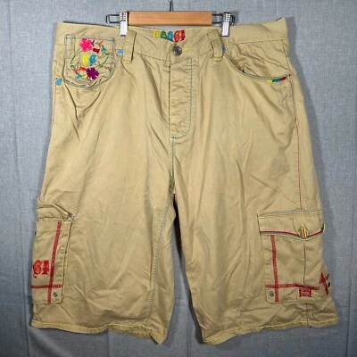 Coogi Khaki Cargo Skater 垃圾短裤 尺寸 40 花卉 Y2K 宽松 罕见 复古 — 第 1/4 张图片