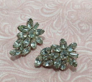 Silver Tone Clip Earrings Clear Rhinestone Climber Flower Design 1" Tall - Picture 1 of 5