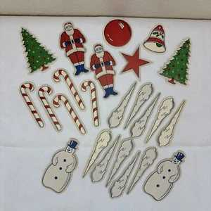 Vtg 40s Paper Ornaments Mica Santa Tree Snowman Bells Icicle Ball Package Tie On - Picture 1 of 13