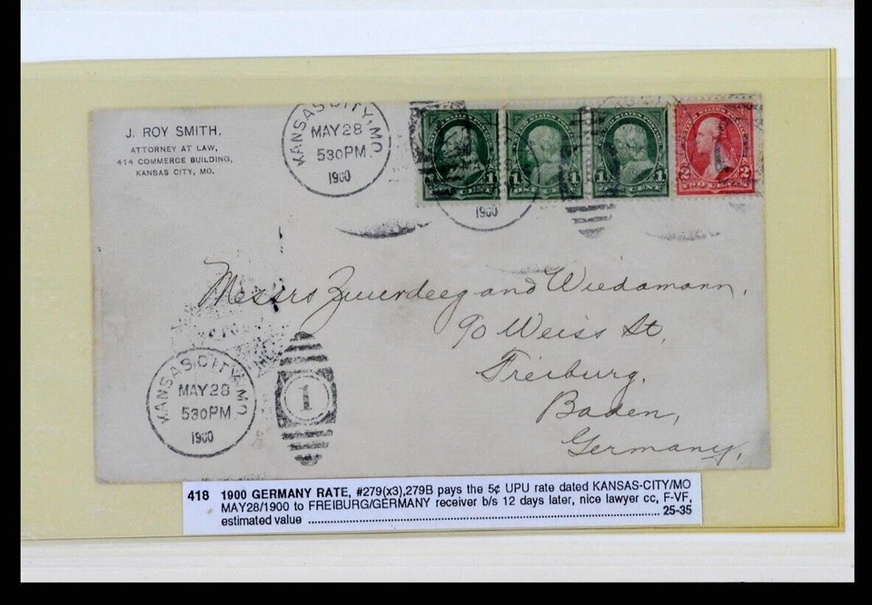 USA-1900-COVER-MIXED FRANKING-KANSAS CITY TO EUROPE-FINE-#48 - Image 1 of 1