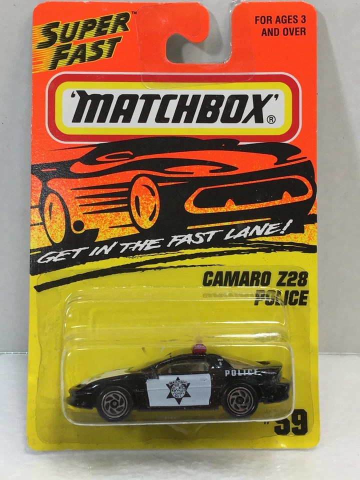 MATCHBOX   ~   CHEVY  CAMARO   Z28  POLICE   -  UNIT 6   ~  ON CARD  #59 - Image 1 of 4