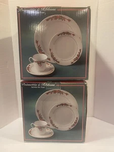 32pcs service for 8 Poinsettia Ribbons Fine China Porcelain Holiday Dinnerware - Picture 1 of 4